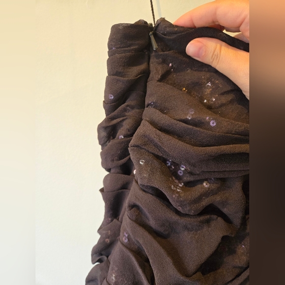 Aidan Mattox Brown One Shoulder Sequin Mesh Overlay Gathered Dress Size 4 - Picture 11 of 12